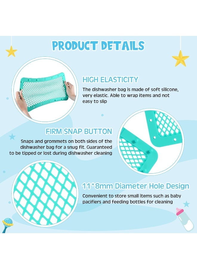 Maxcheck 2 Pcs Silicone Dishwasher Bag Large Baby Bottles Dishwasher Bag Silicone Dishwasher Bag for Small Items Bottle Nipples Breast Pump Accessories Pacifier Toy Parts (Blue, Green) - Image 3
